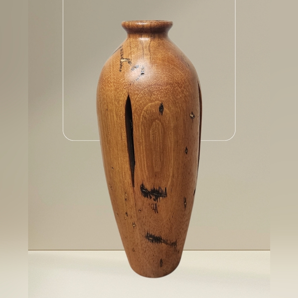 Vintage Artisan Signed Hand Crafted Turned Wood Art Decorative Vase Minimalist